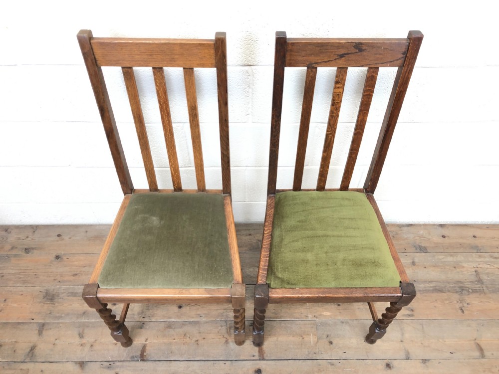Antique Set of Six Green Fabric Dining Chairs View V