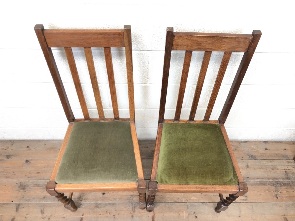 Antique Set of Six Green Fabric Dining Chairs View VI
