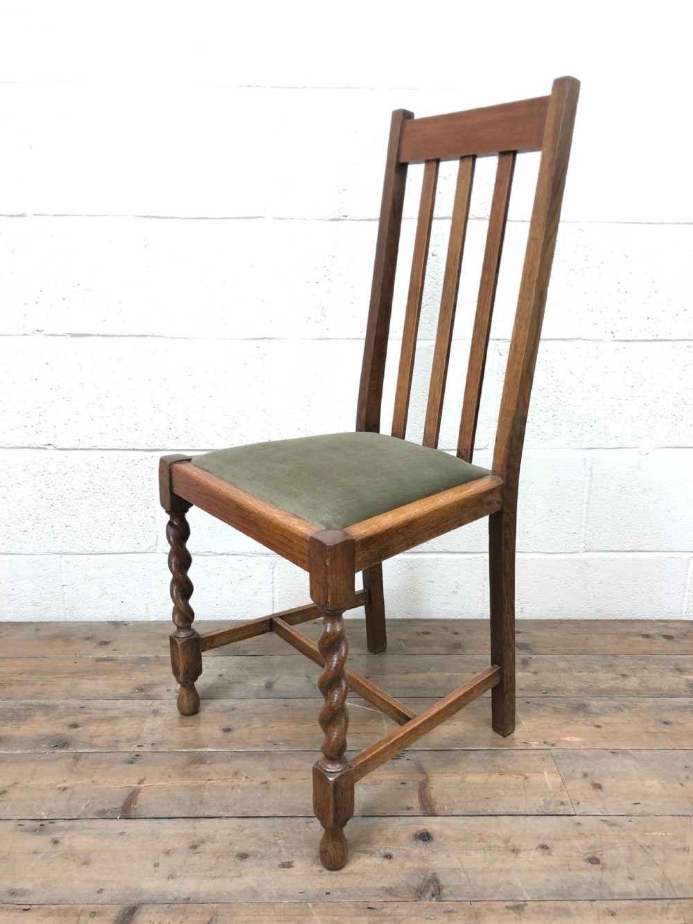 Antique Set of Six Green Fabric Dining Chairs View VII