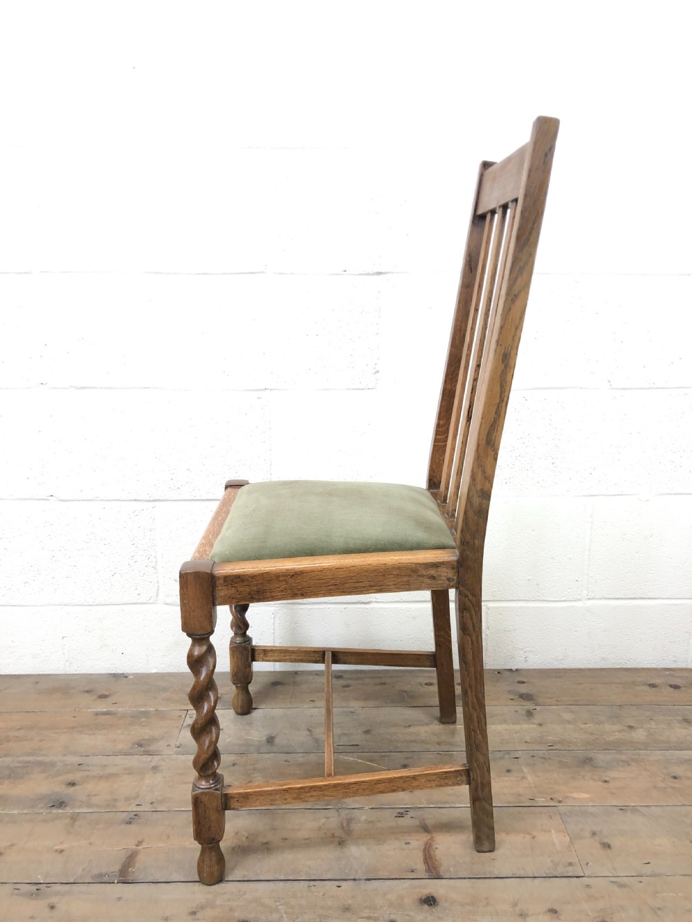 Antique Set of Six Green Fabric Dining Chairs View VIII