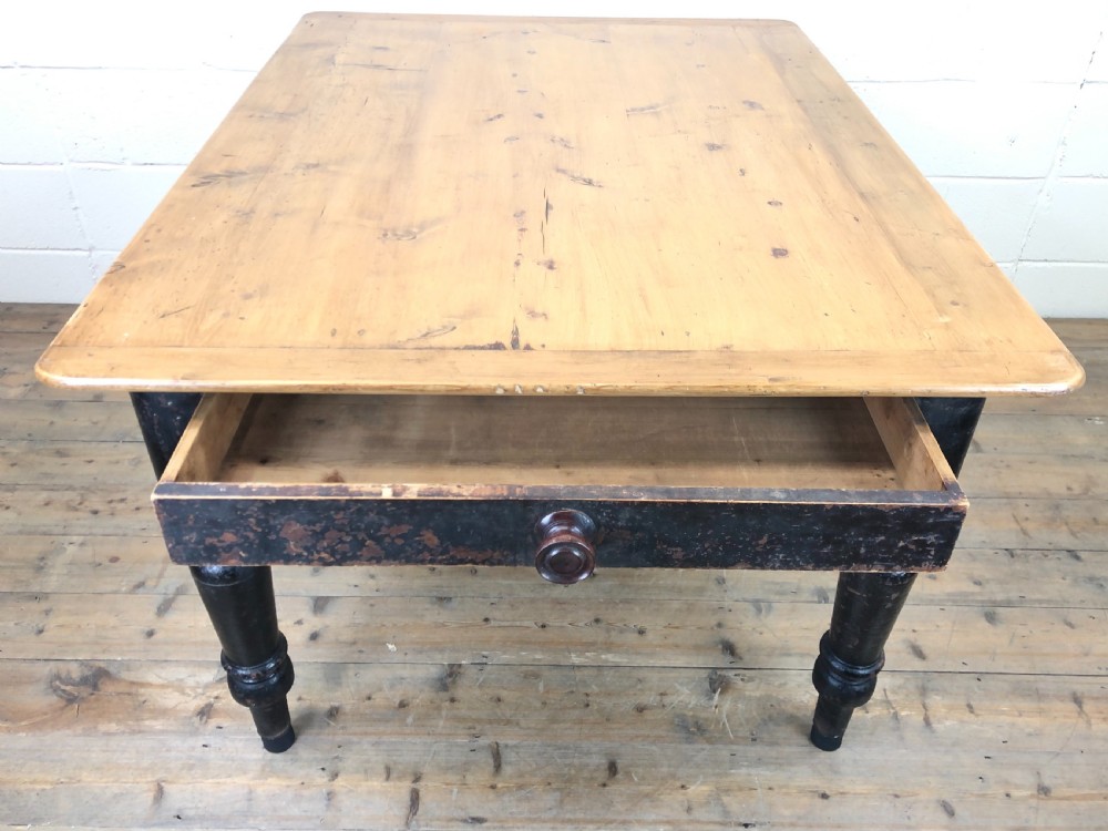 Antique Stained Pine Farmhouse Kitchen Table  View II