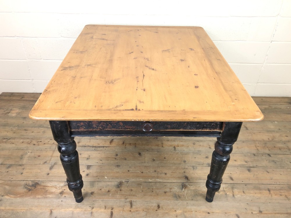 Antique Stained Pine Farmhouse Kitchen Table  View III