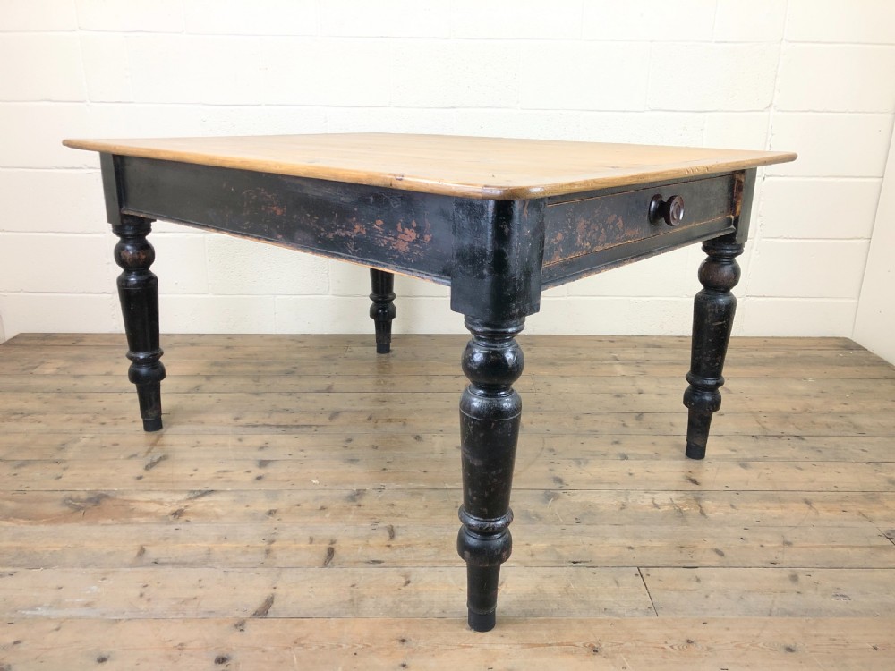 Antique Stained Pine Farmhouse Kitchen Table  View IV