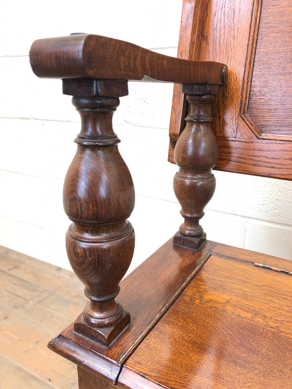 Antique Narrow Oak Hall Bench View VII