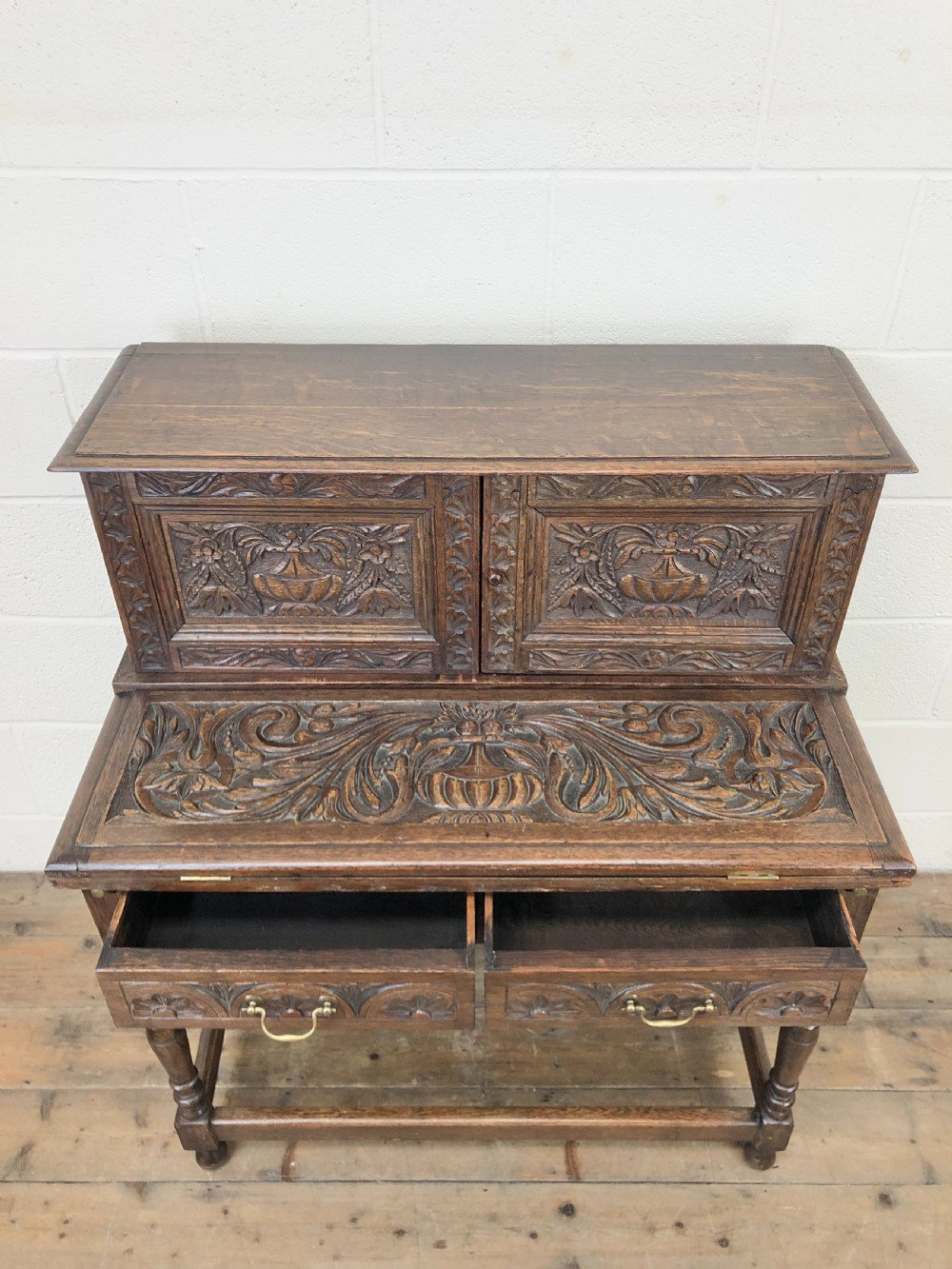 Antique Oak Carved Desk  View II