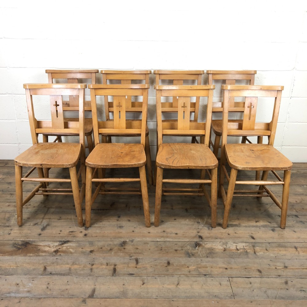 Set of Eight Antique Church Chairs