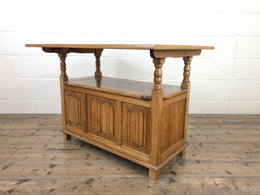 Antique Panelled Pale Oak Monk’s Bench View III