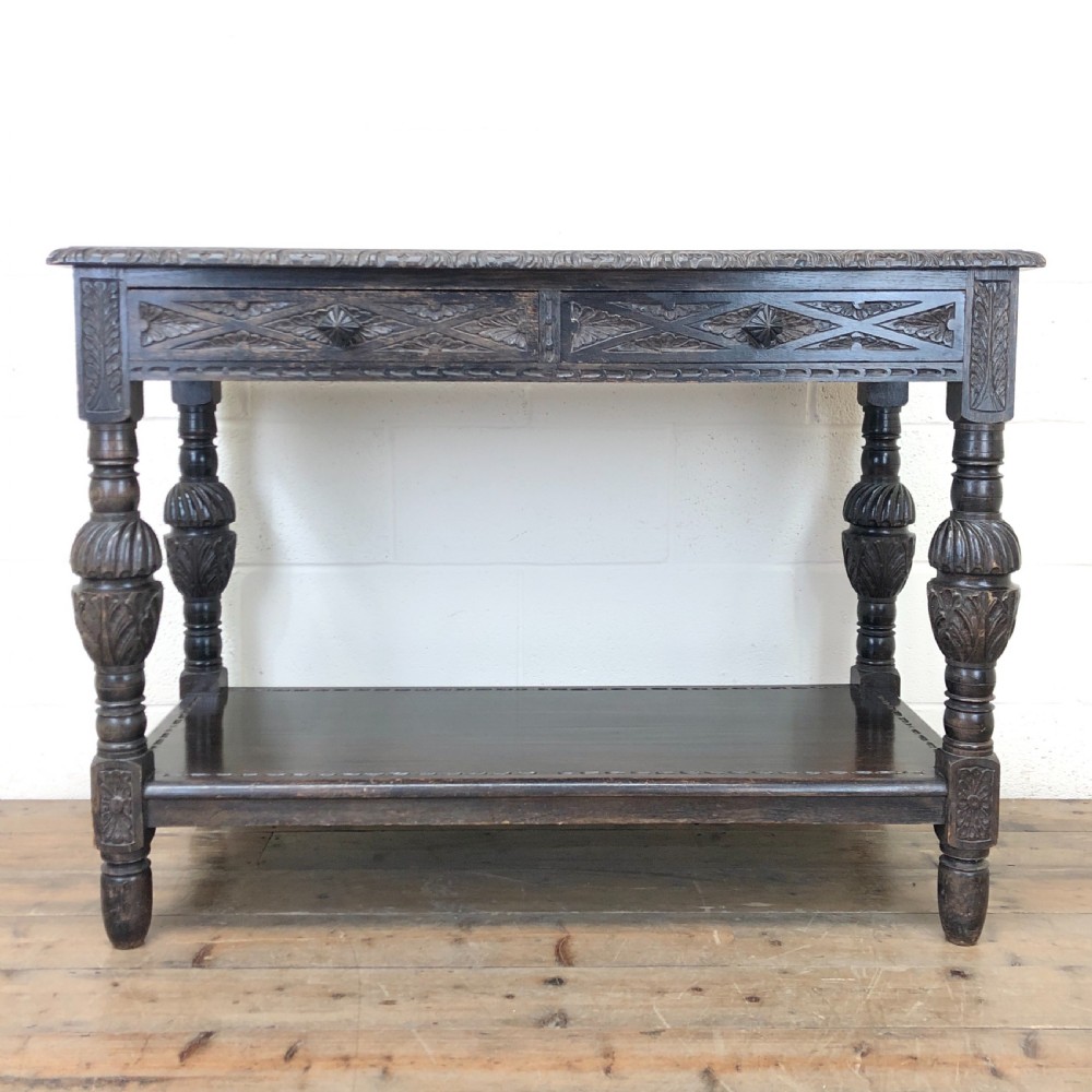 Victorian Carved Oak Two-Tier Table
