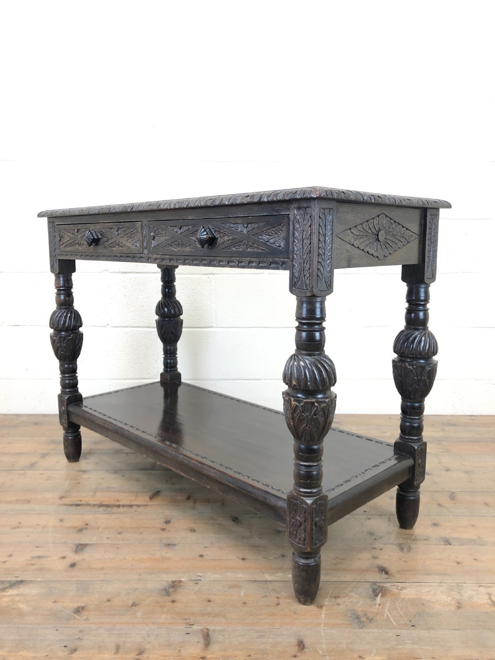 Victorian Carved Oak Two-Tier Table View IV