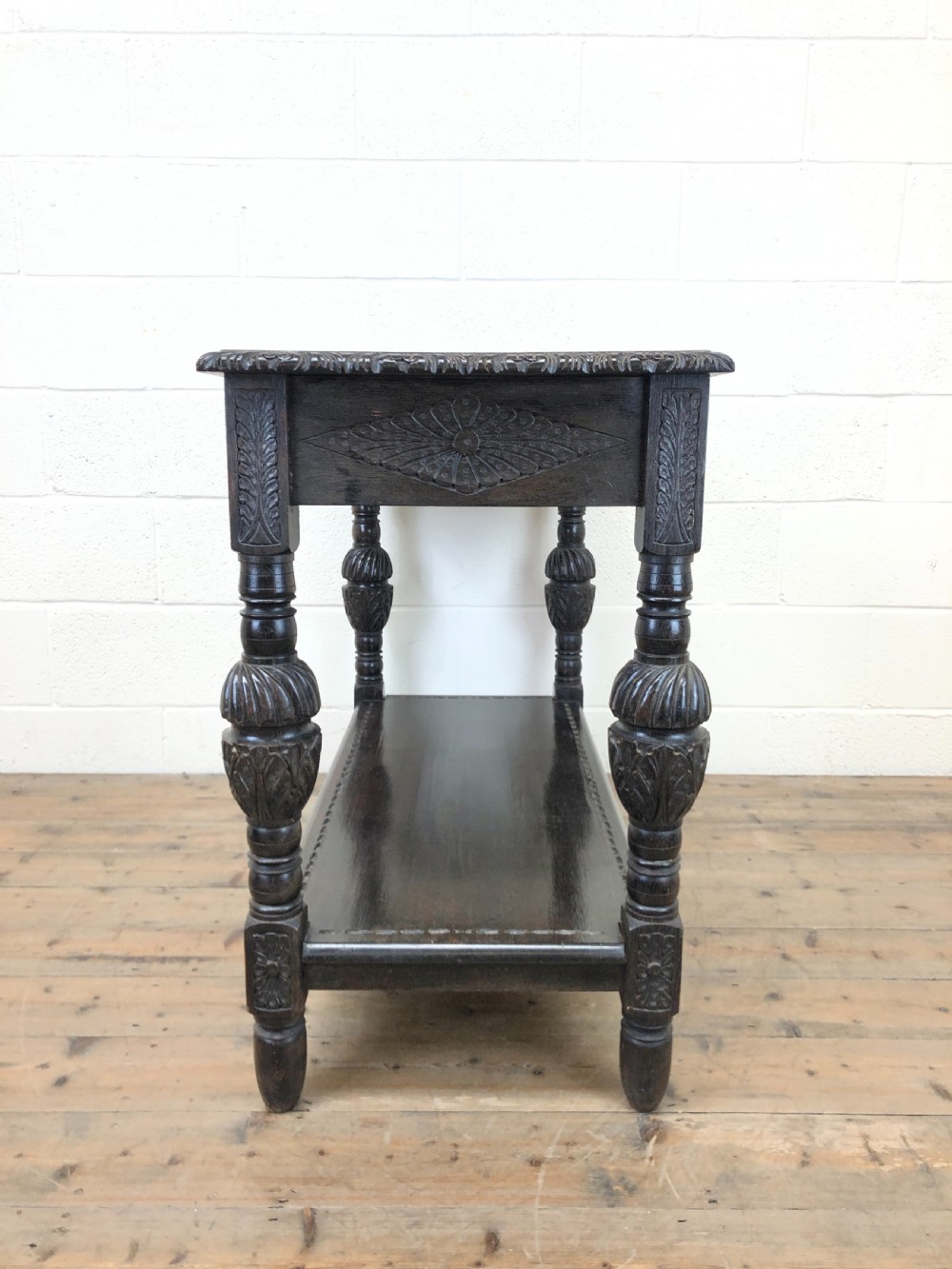 Victorian Carved Oak Two-Tier Table View V