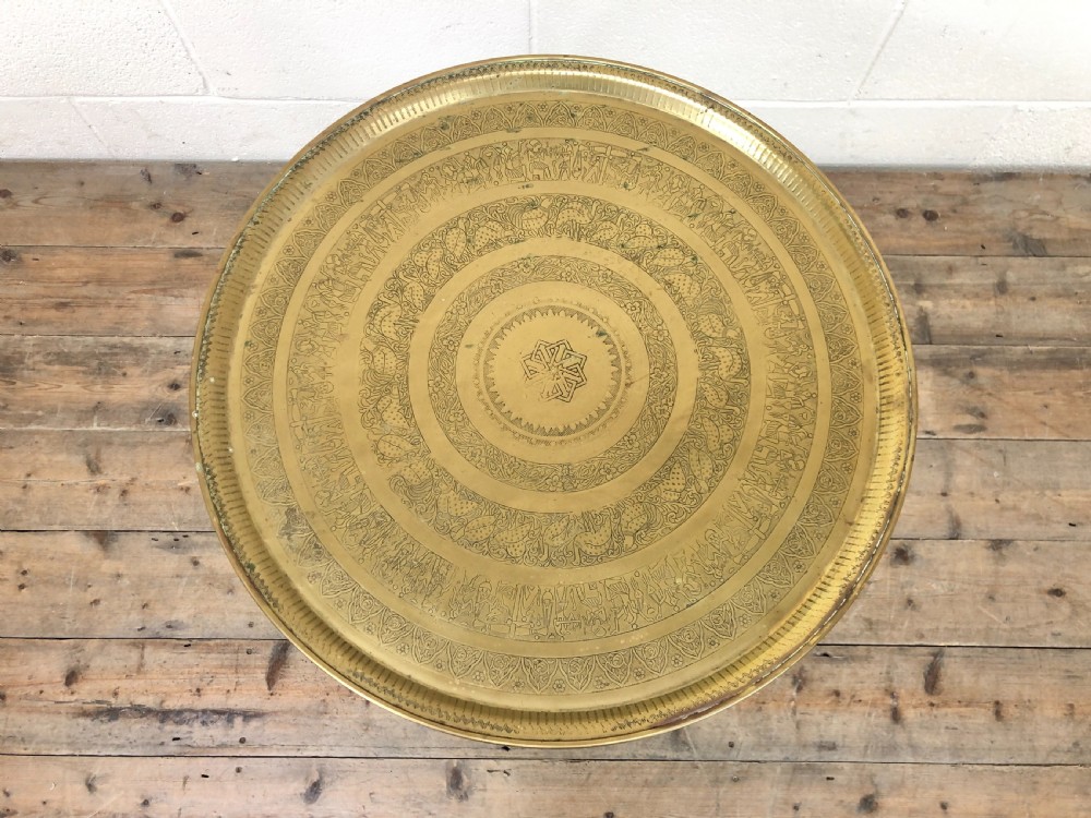 Early 20th Century Folding Table with Brass Top View II