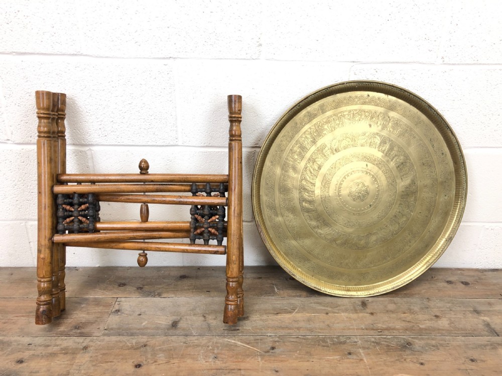 Early 20th Century Folding Table with Brass Top View VI
