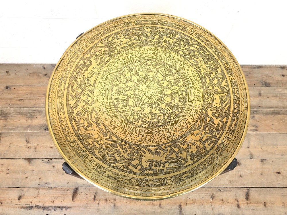 Early 20th Century Folding Table with Brass Tray Top View II