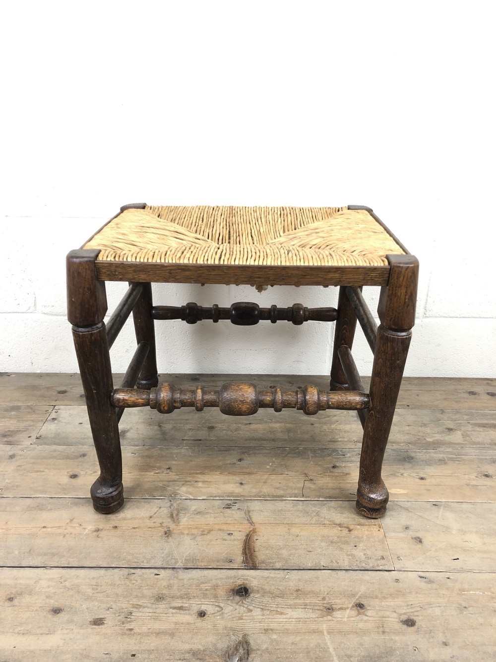Unusual Antique Stool with Rush Seat