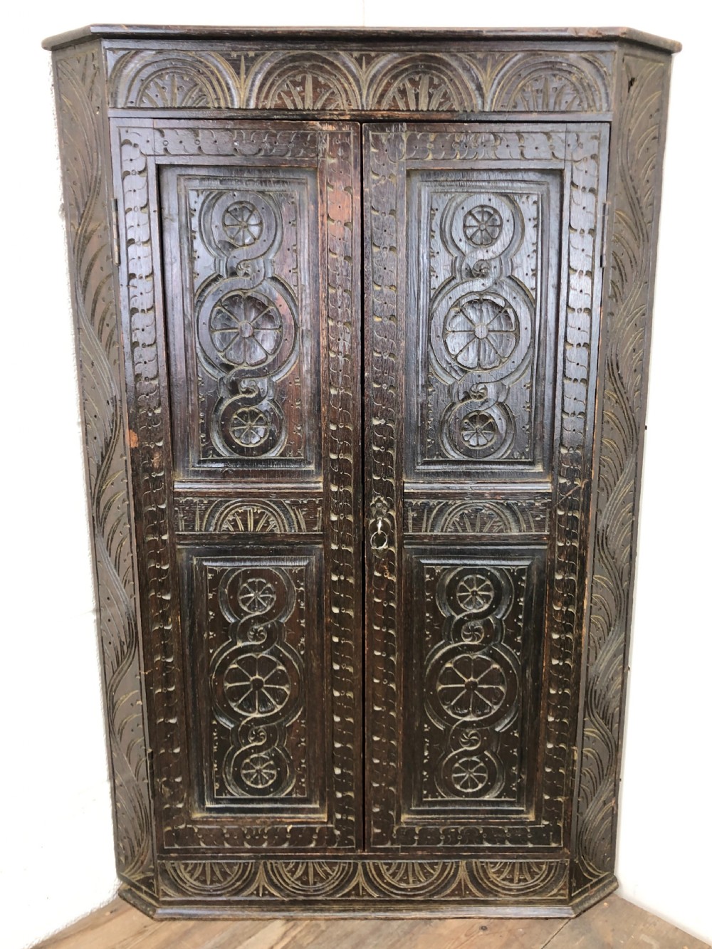 Antique Carved Oak Corner Cupboard  View II