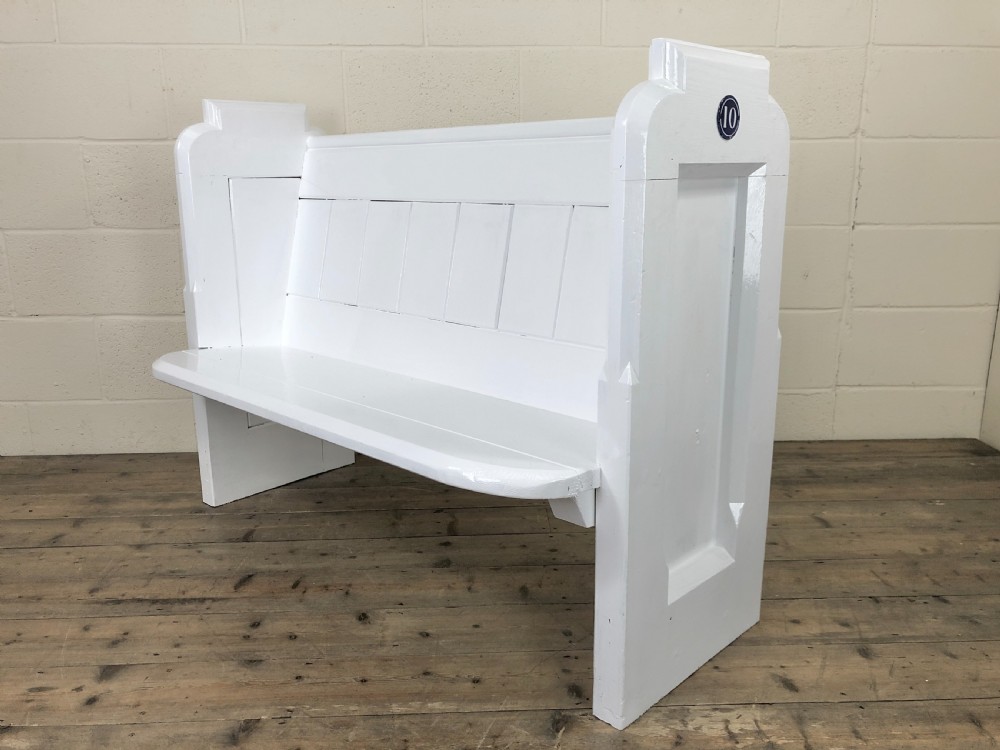 Antique White Painted Pew Bench View II