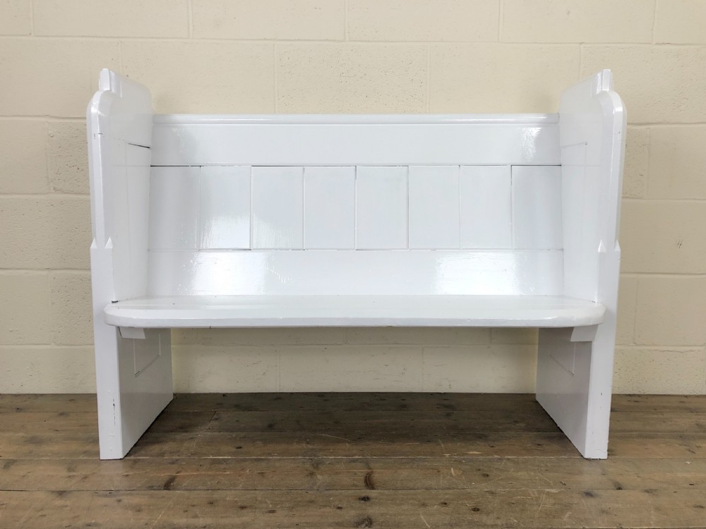 Antique White Painted Pew Bench View V