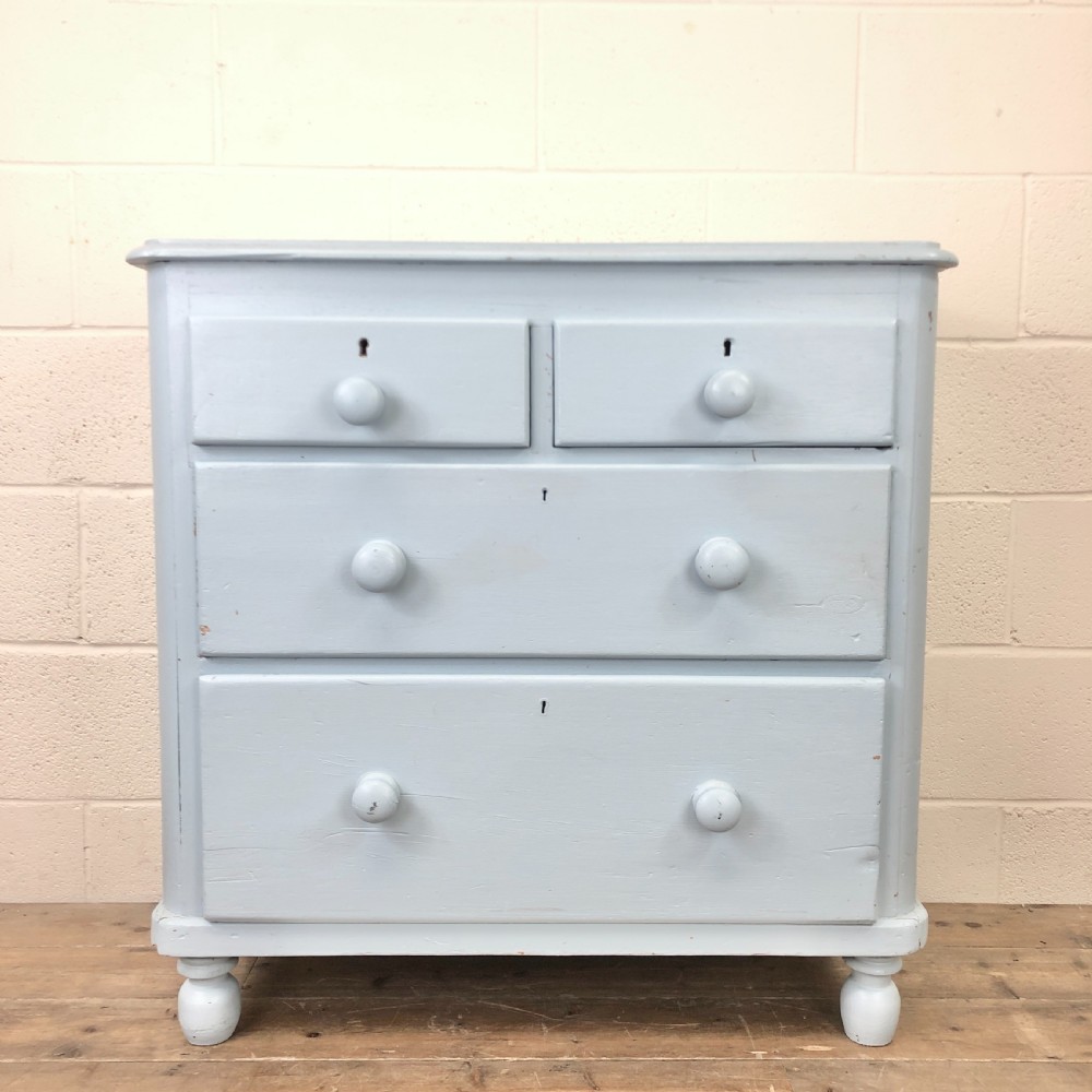 Small Victorian Blue Pine Painted Chest of Drawers