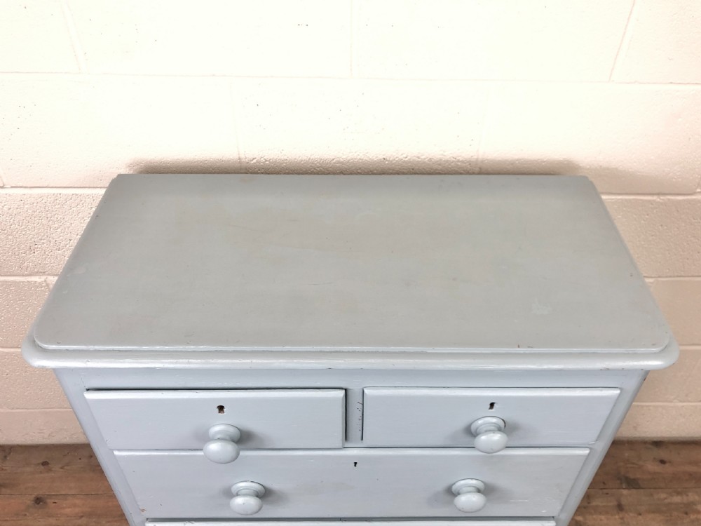 Small Victorian Blue Pine Painted Chest of Drawers View III