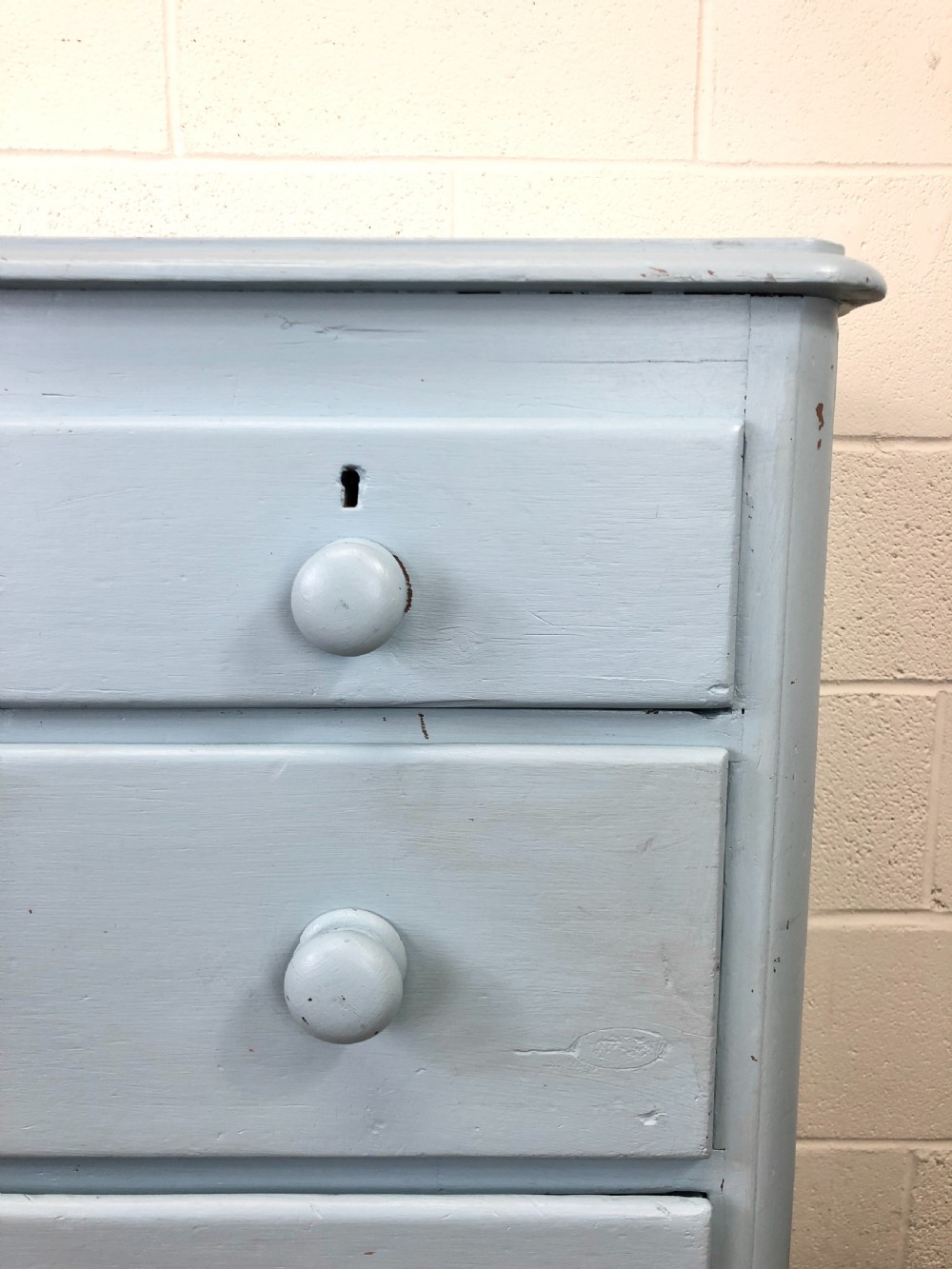 Small Victorian Blue Pine Painted Chest of Drawers View IV
