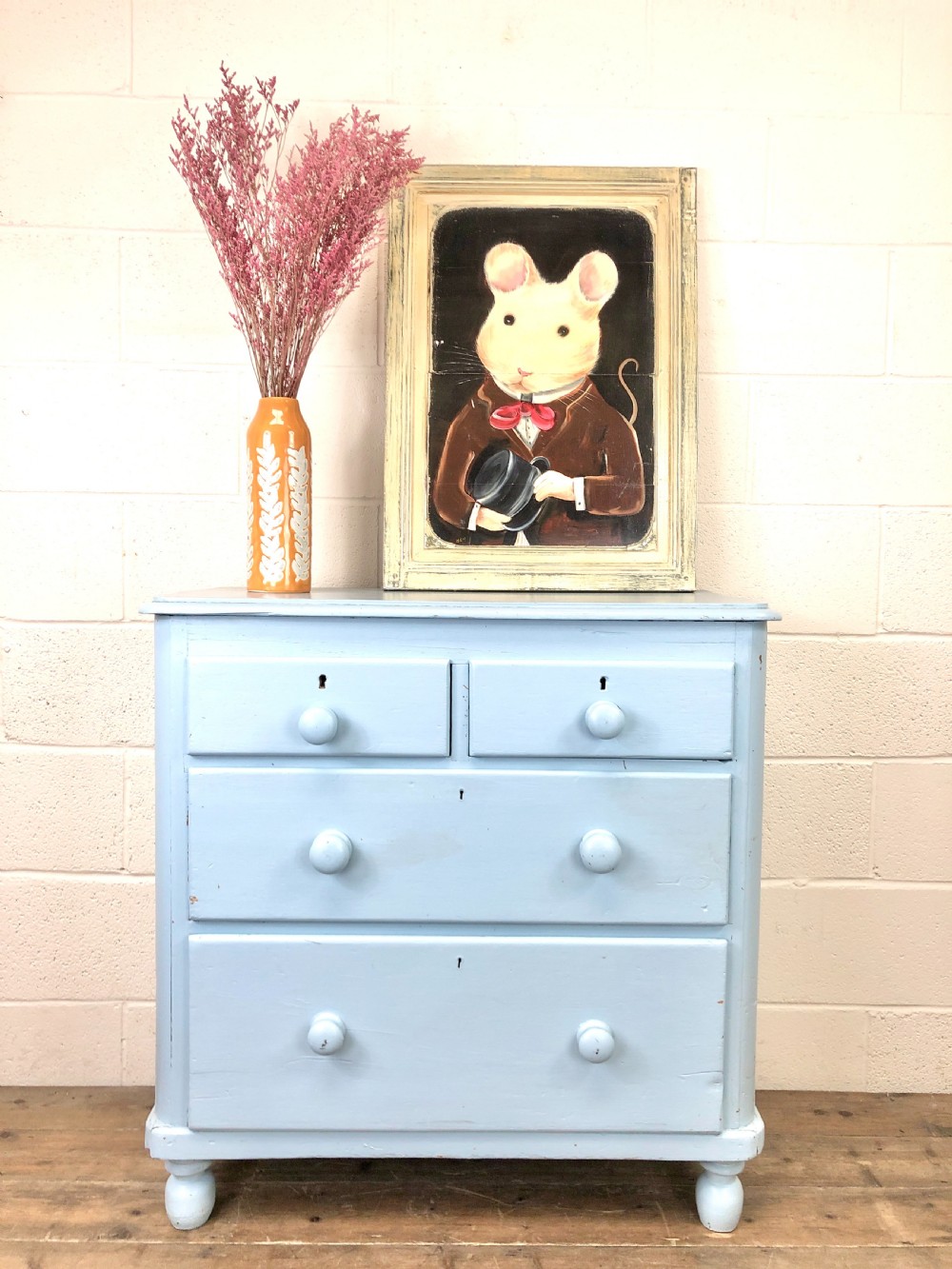Small Victorian Blue Pine Painted Chest of Drawers View X