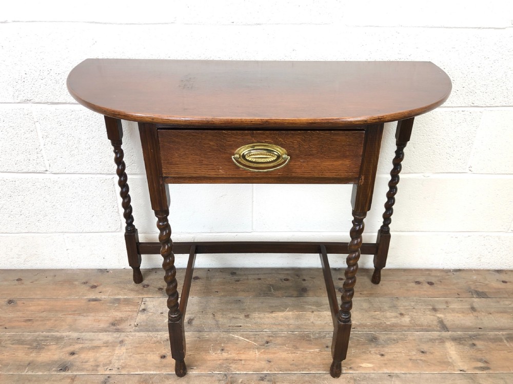 Antique Oak Demi-Lune Console Table  View II