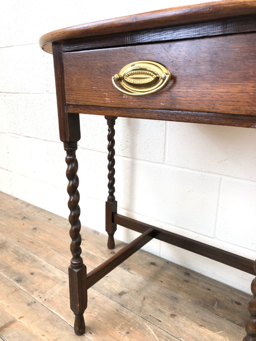Antique Oak Demi-Lune Console Table  View V
