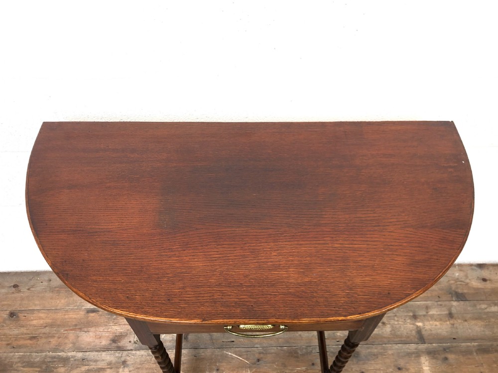 Antique Oak Demi-Lune Console Table  View VI