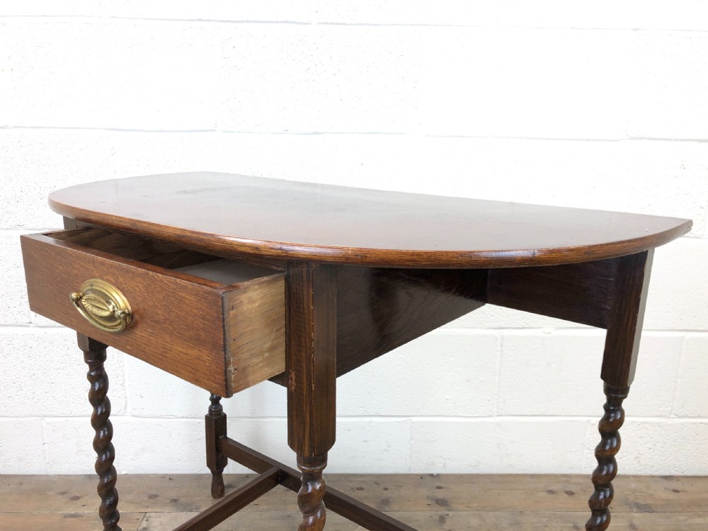 Antique Oak Demi-Lune Console Table  View X