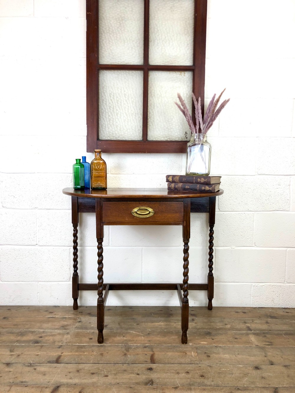 Antique Oak Demi-Lune Console Table  View XIV