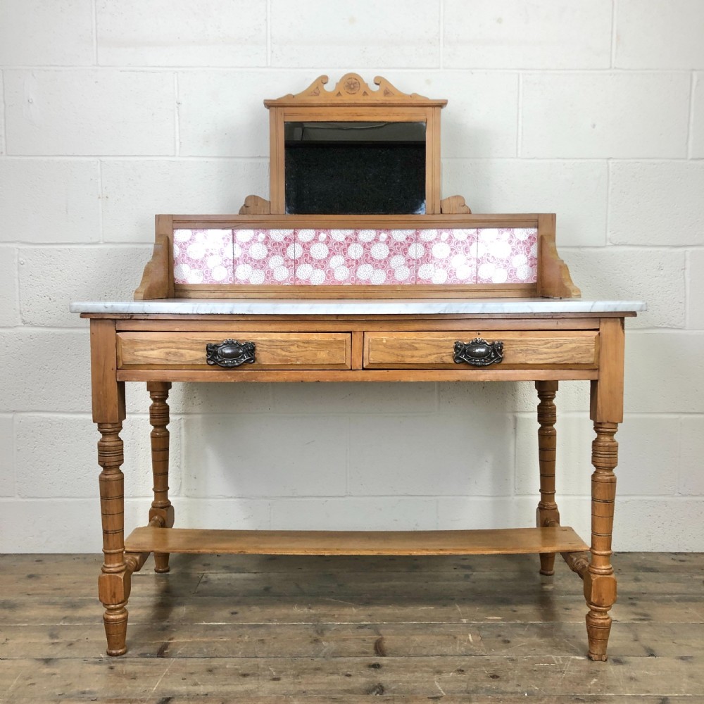 Victorian Pine Washstand with Marble Top 