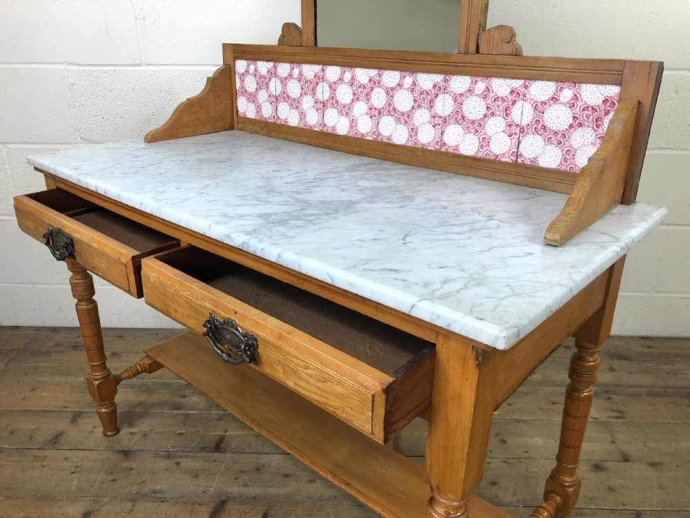 Victorian Pine Washstand with Marble Top  View X