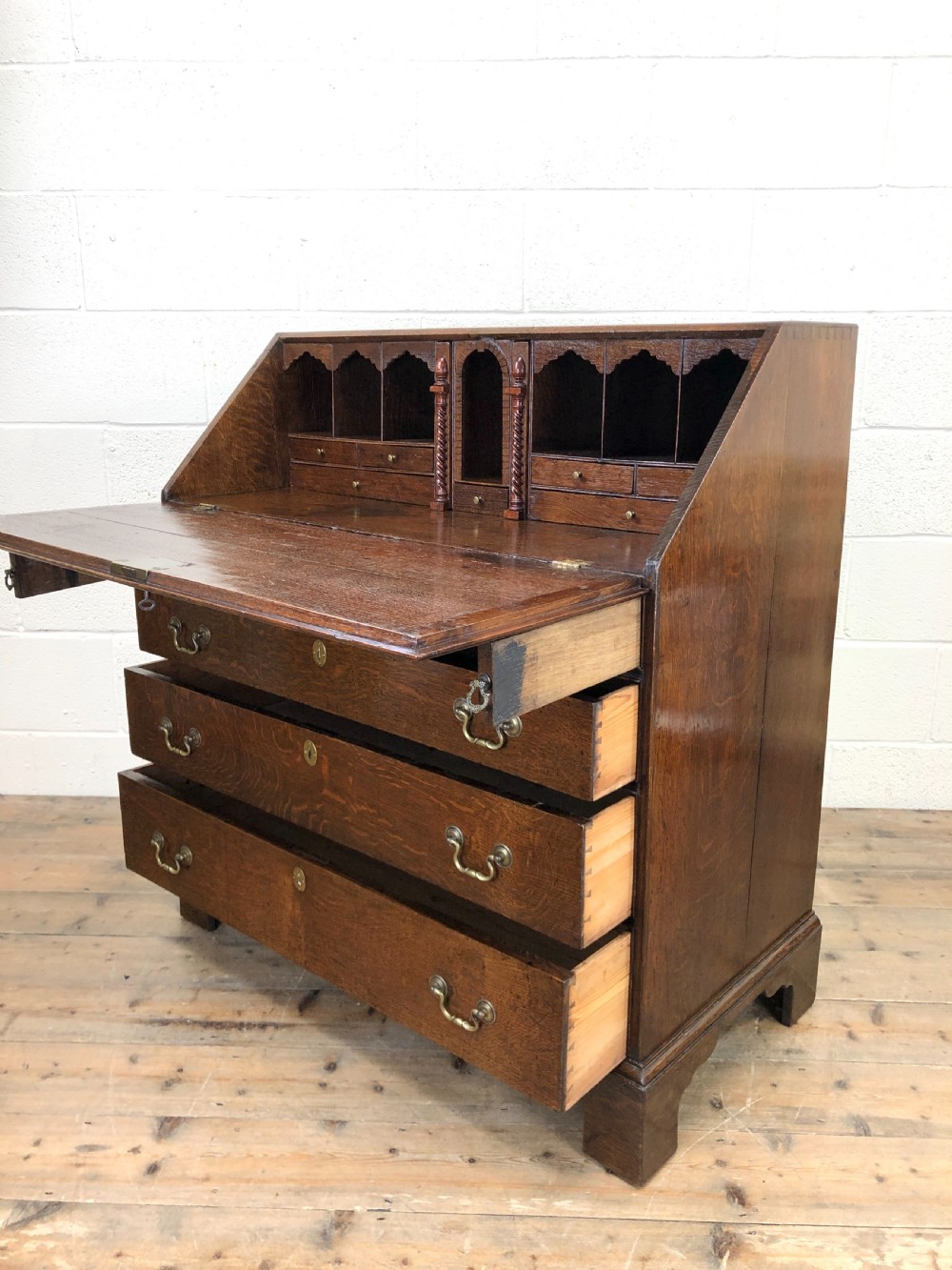 Early 19th Century Oak Fall Front Bureau View IX