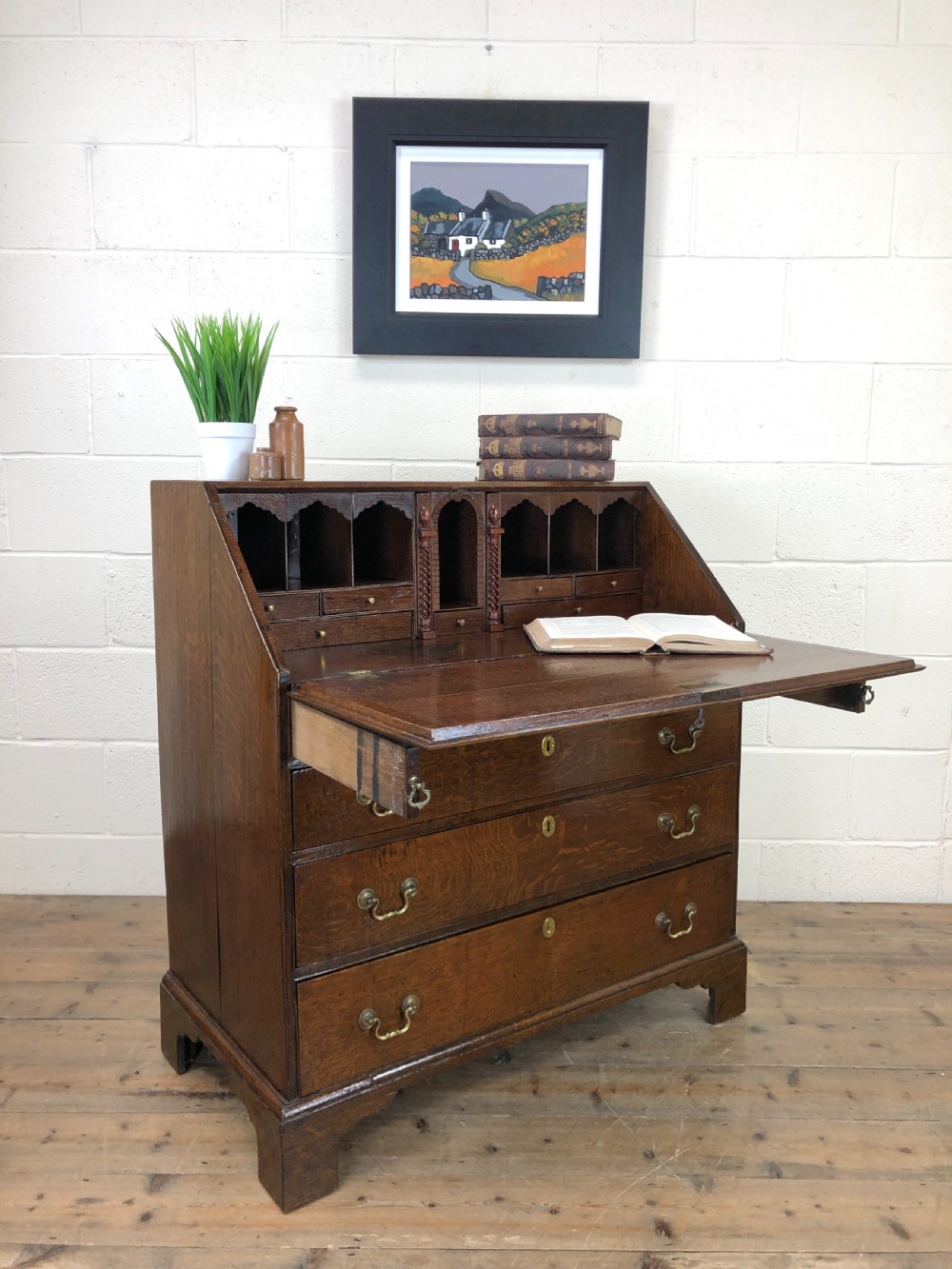 Early 19th Century Oak Fall Front Bureau View XII