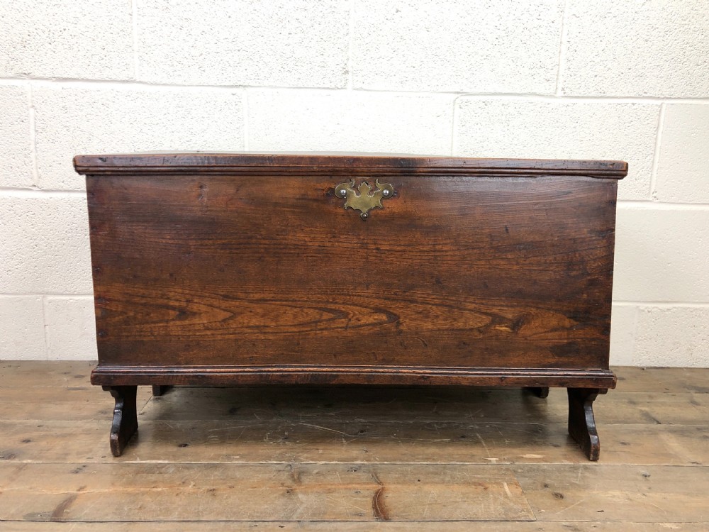 Small Antique 18th Century Elm Six Plank Coffer Chest