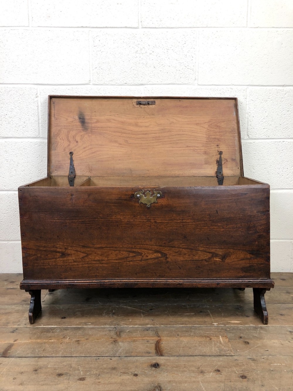 Small Antique 18th Century Elm Six Plank Coffer Chest View IV