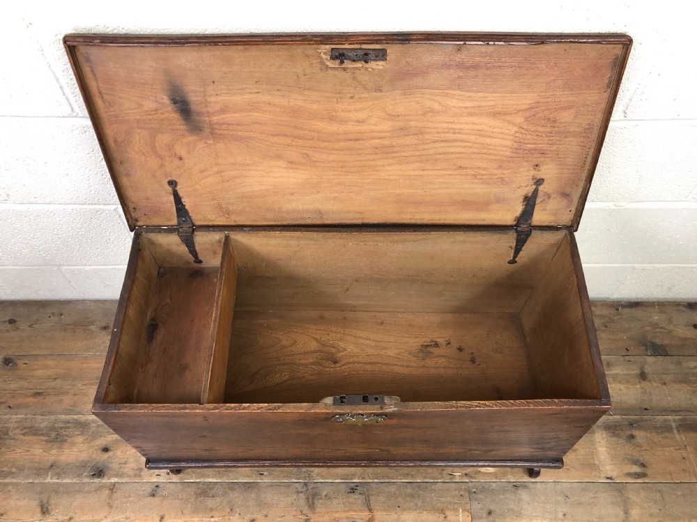 Small Antique 18th Century Elm Six Plank Coffer Chest View V