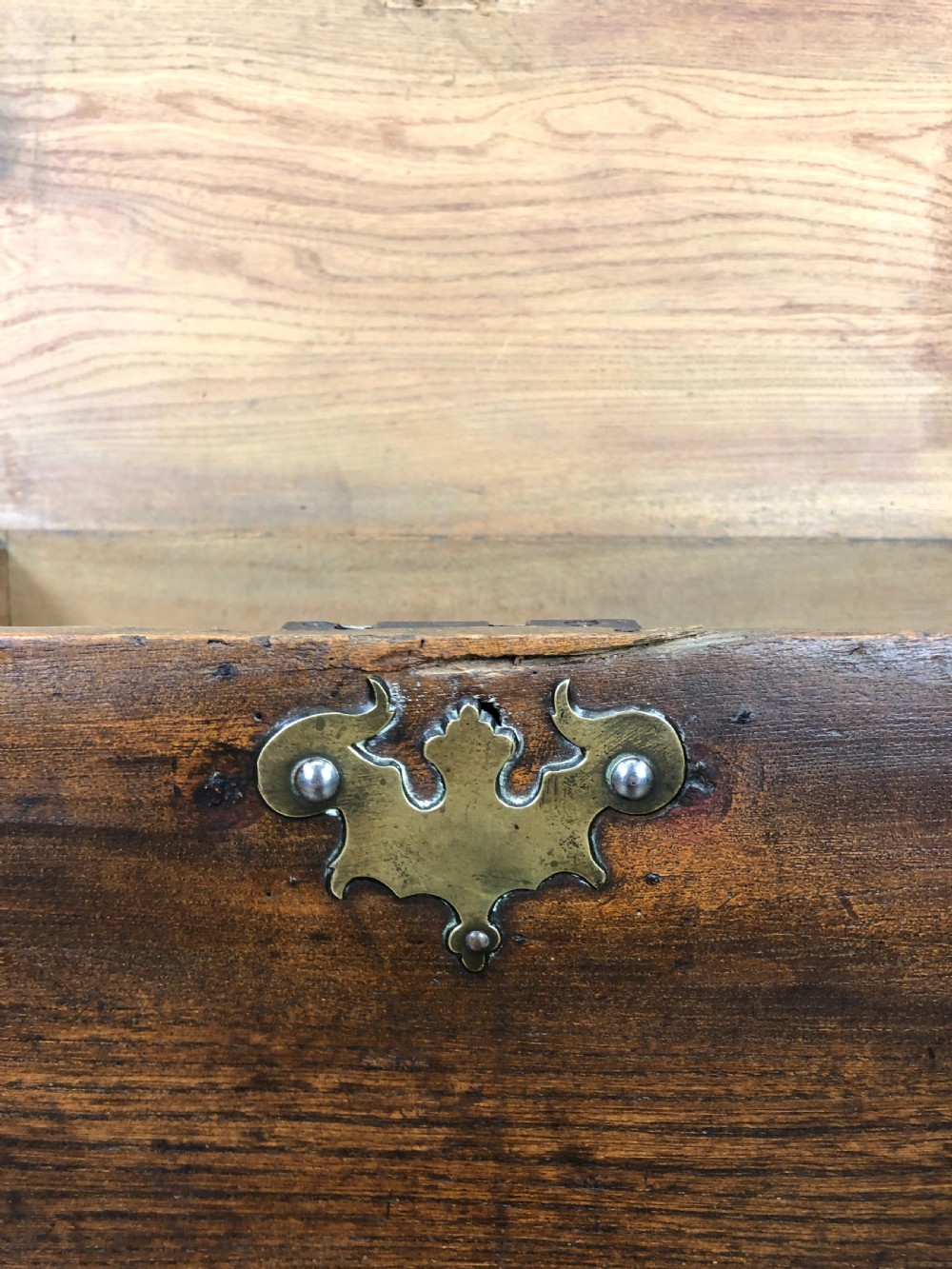 Small Antique 18th Century Elm Six Plank Coffer Chest View VII