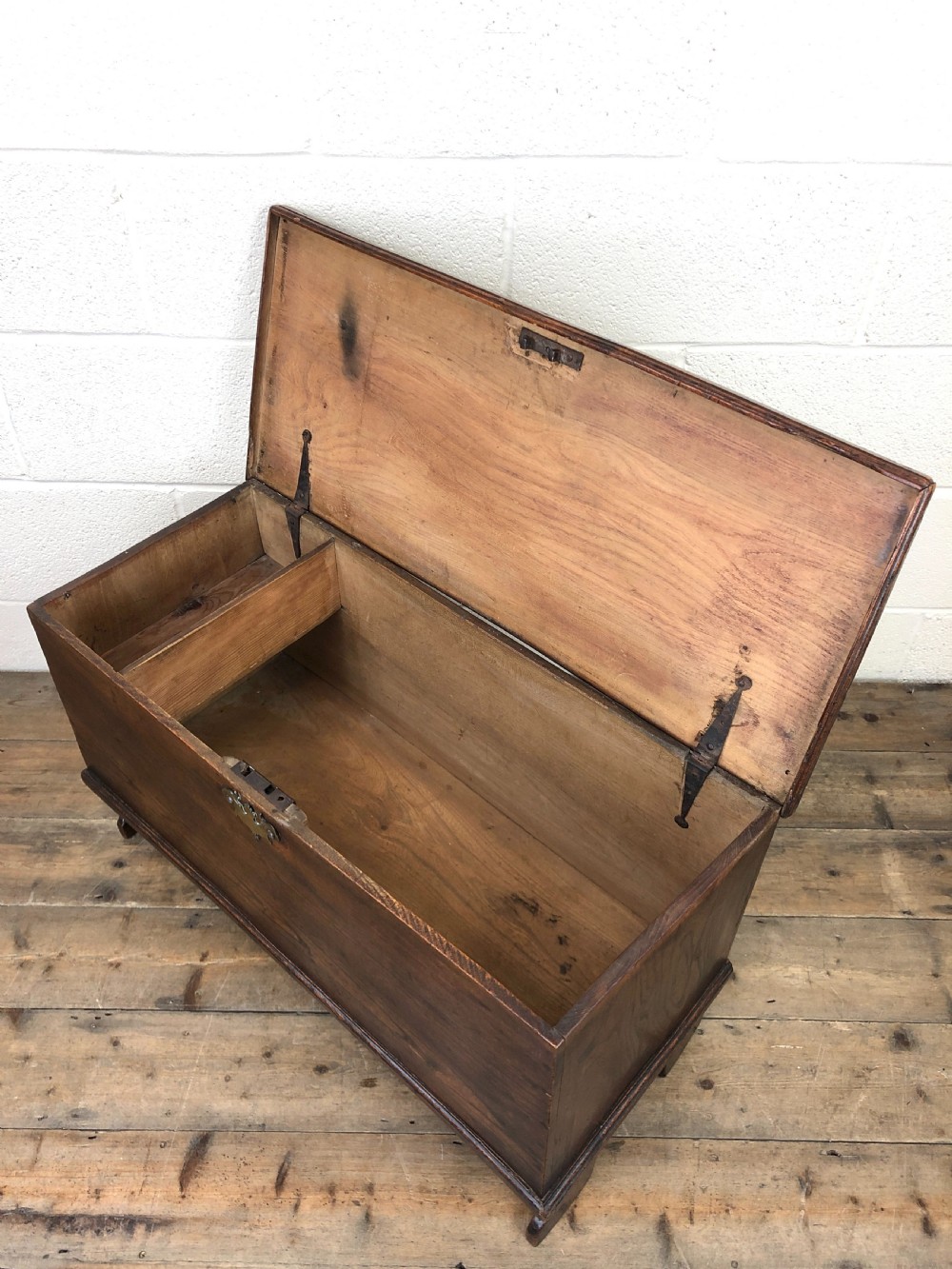 Small Antique 18th Century Elm Six Plank Coffer Chest View X