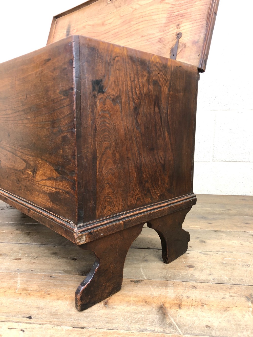 Small Antique 18th Century Elm Six Plank Coffer Chest View XI
