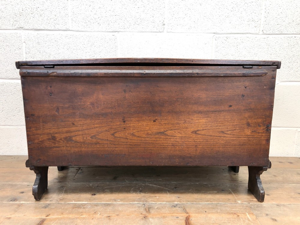Small Antique 18th Century Elm Six Plank Coffer Chest View XII