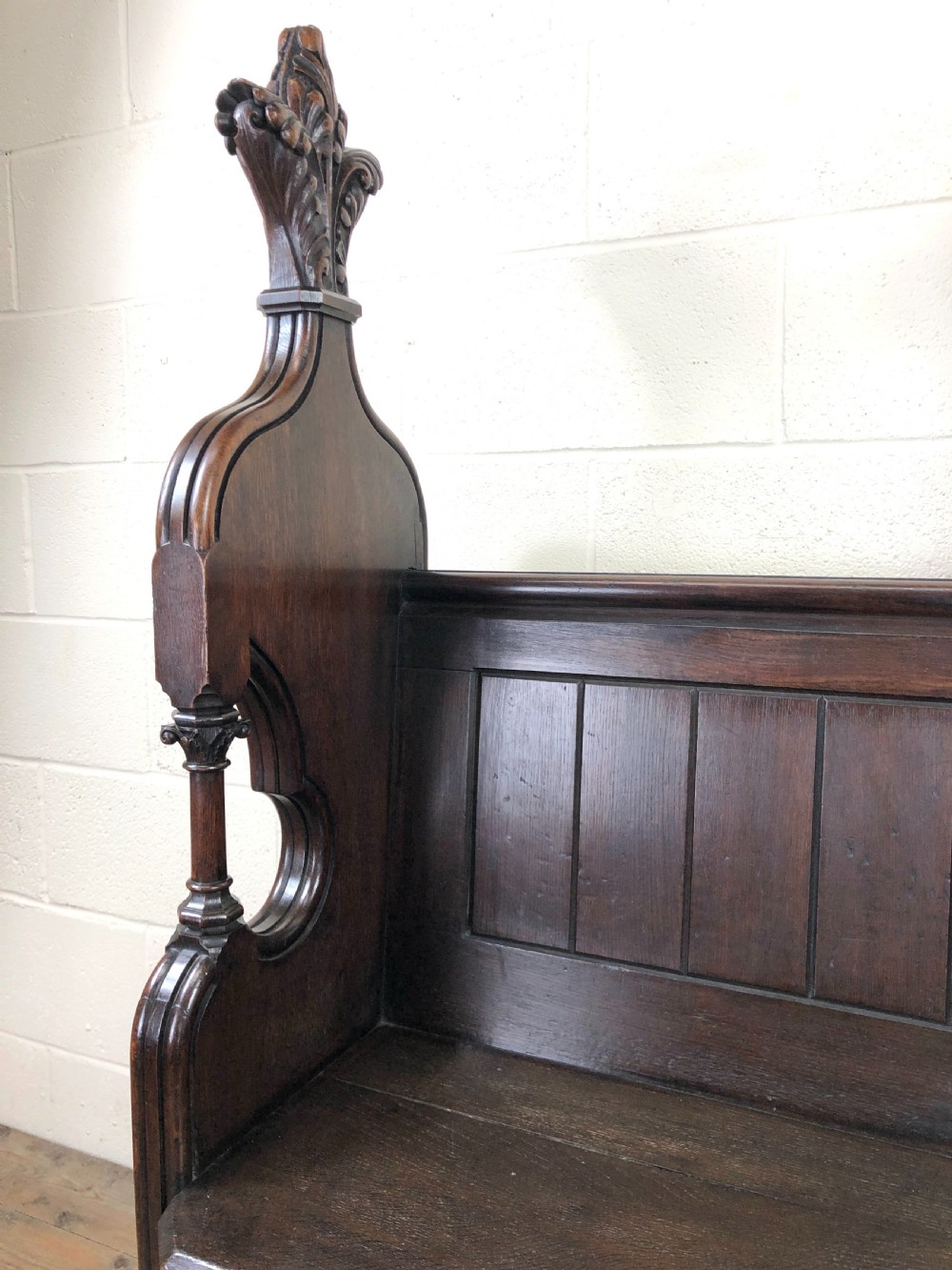 Carved Oak Antique Church Pew View II