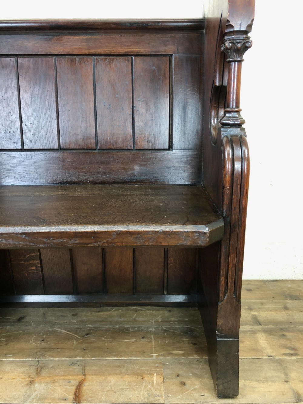Carved Oak Antique Church Pew View III