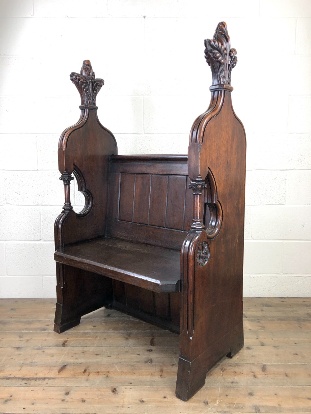 Carved Oak Antique Church Pew View V
