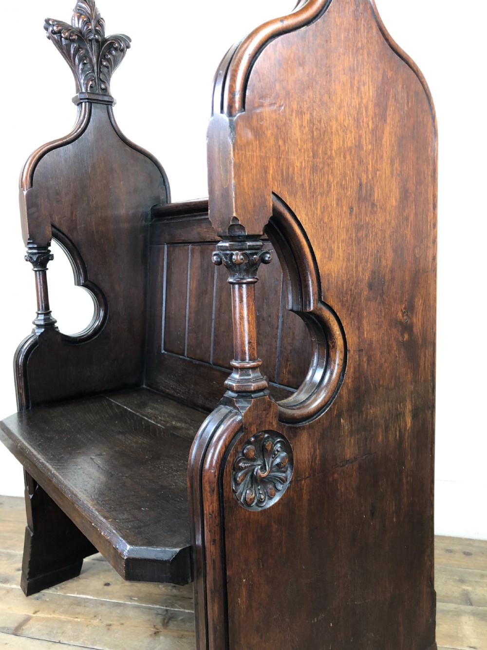 Carved Oak Antique Church Pew View VIII