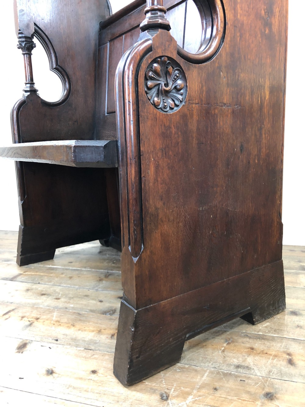 Carved Oak Antique Church Pew View IX