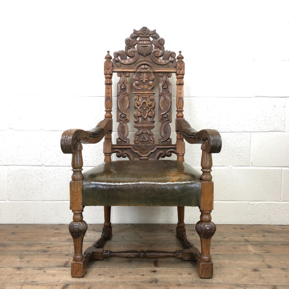 Antique Victorian Carved Oak Armchair