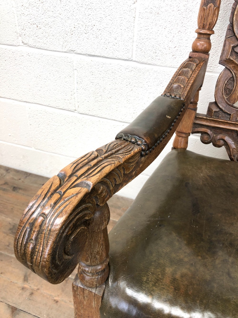 Antique Victorian Carved Oak Armchair View IV