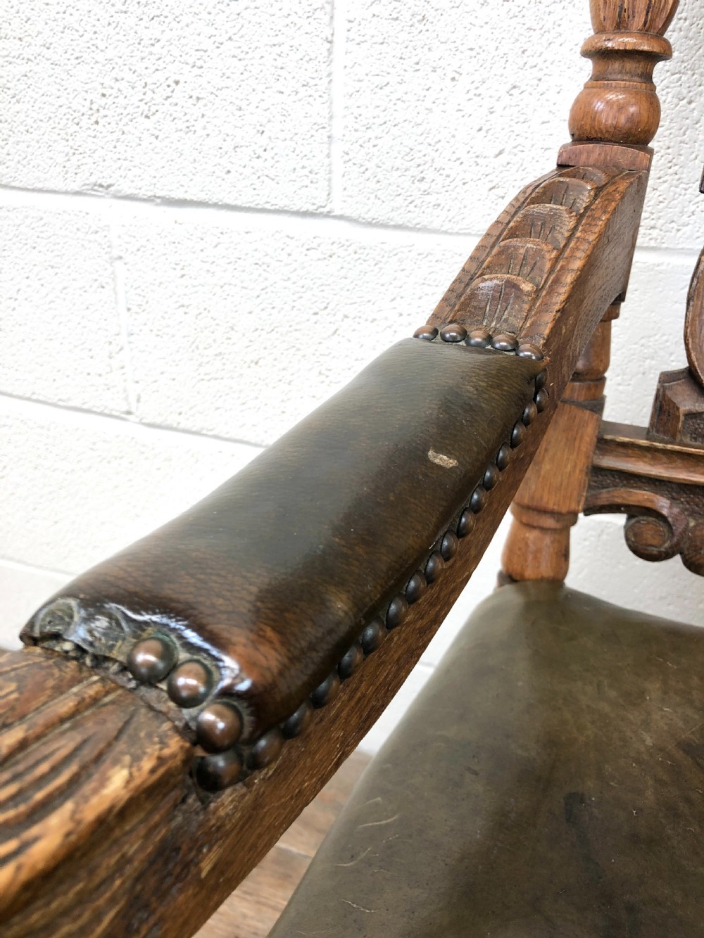 Antique Victorian Carved Oak Armchair View V