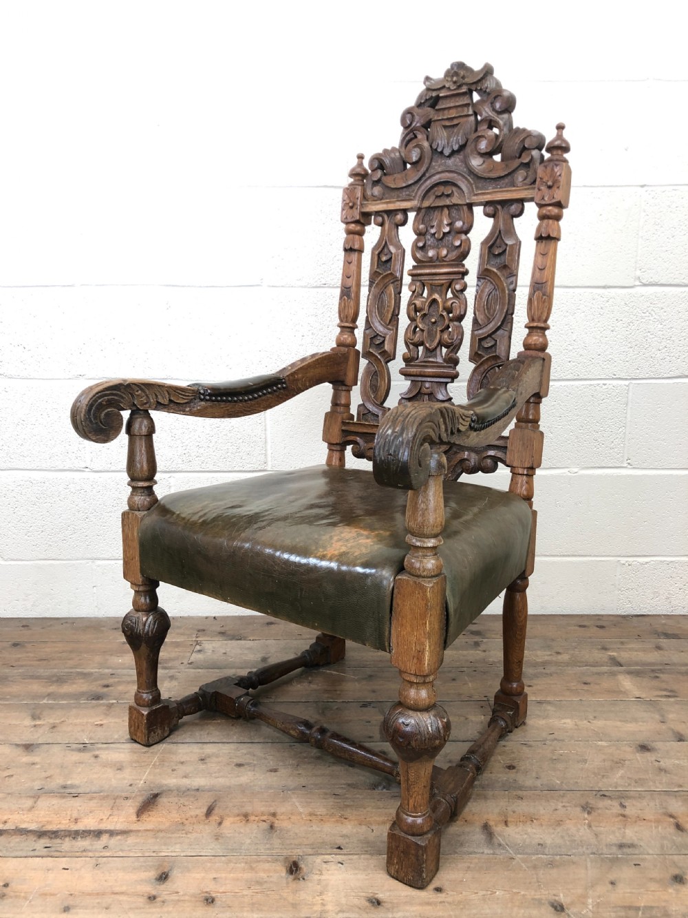 Antique Victorian Carved Oak Armchair View VI